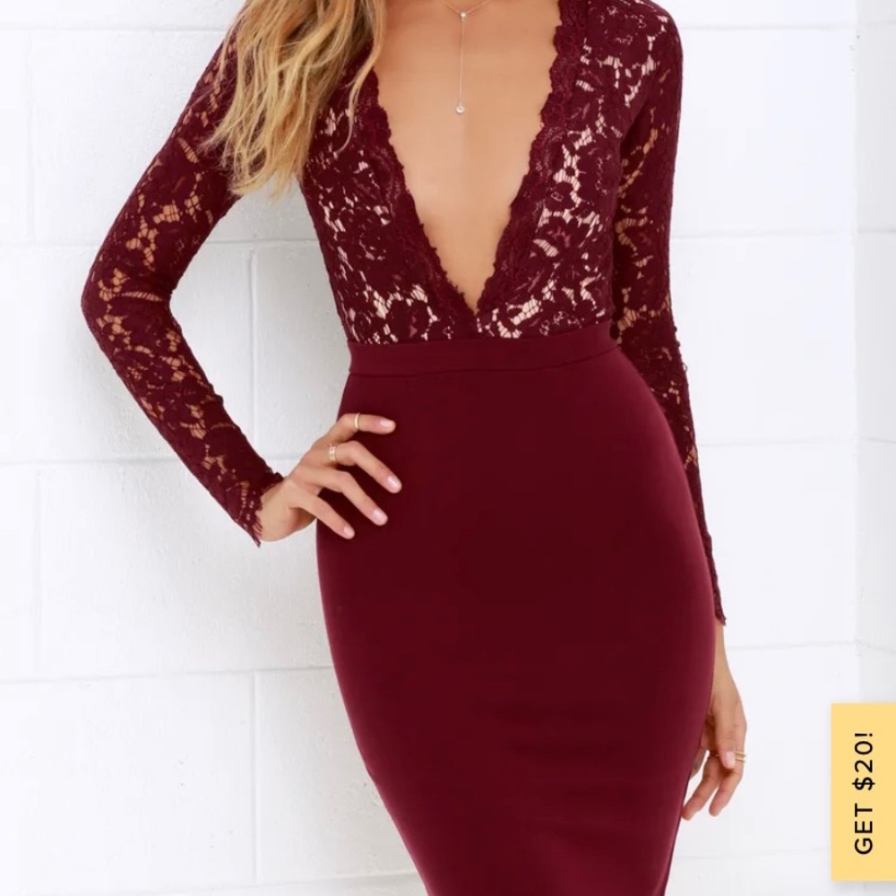 Lulus Swoon-er or Later Burgundy Long Sleeve
Lace Dress size Small